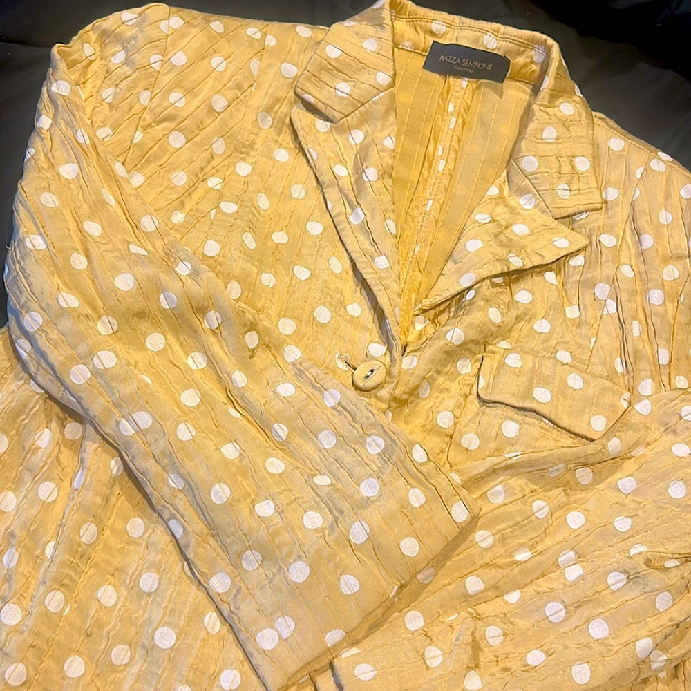 butter yellow polkadot button up blazer retro gold maximalism italian jacket